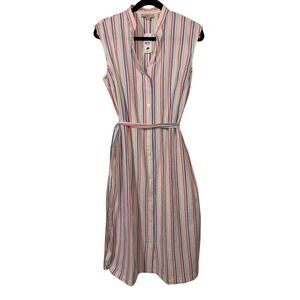 LOFT Outlet Striped Sleeveless Button Front Midi Dress‎ with Belt Size L